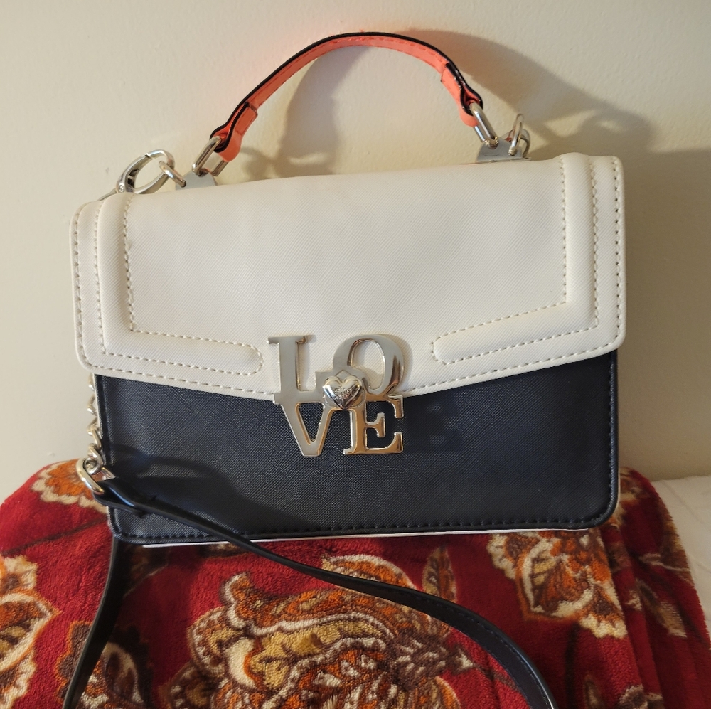 Betsey Johnson Chic White and Black Handbag with Love Accent